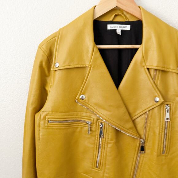 ELIZABETH & JAMES | Golden Yellow Moto Style Jacket Vegan Leather Zipper | - Picture 3 of 8